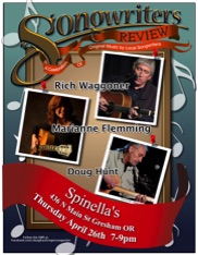 Songwriters Review poster featuring a show at Spinella's 